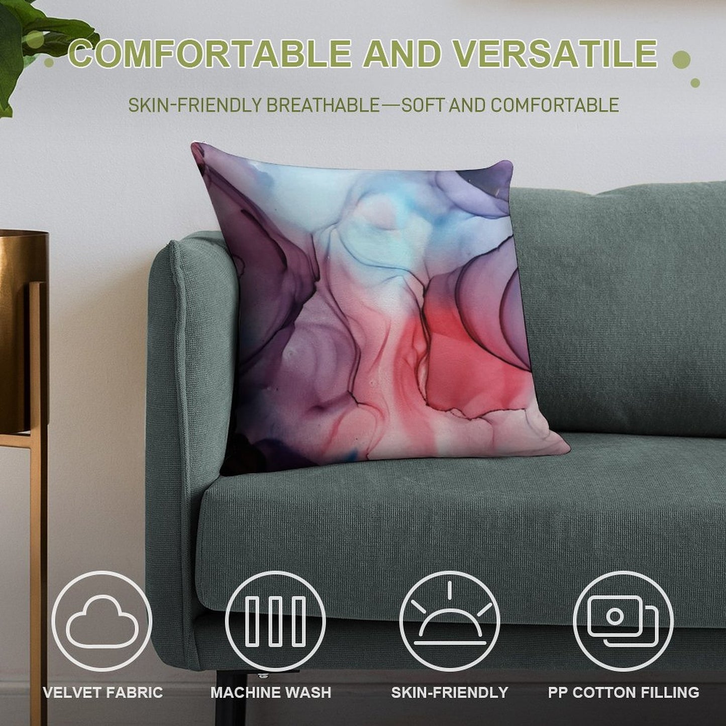 Flame Fired Alcohol Ink Painting Soft Reinforced Edging Throw Pillow