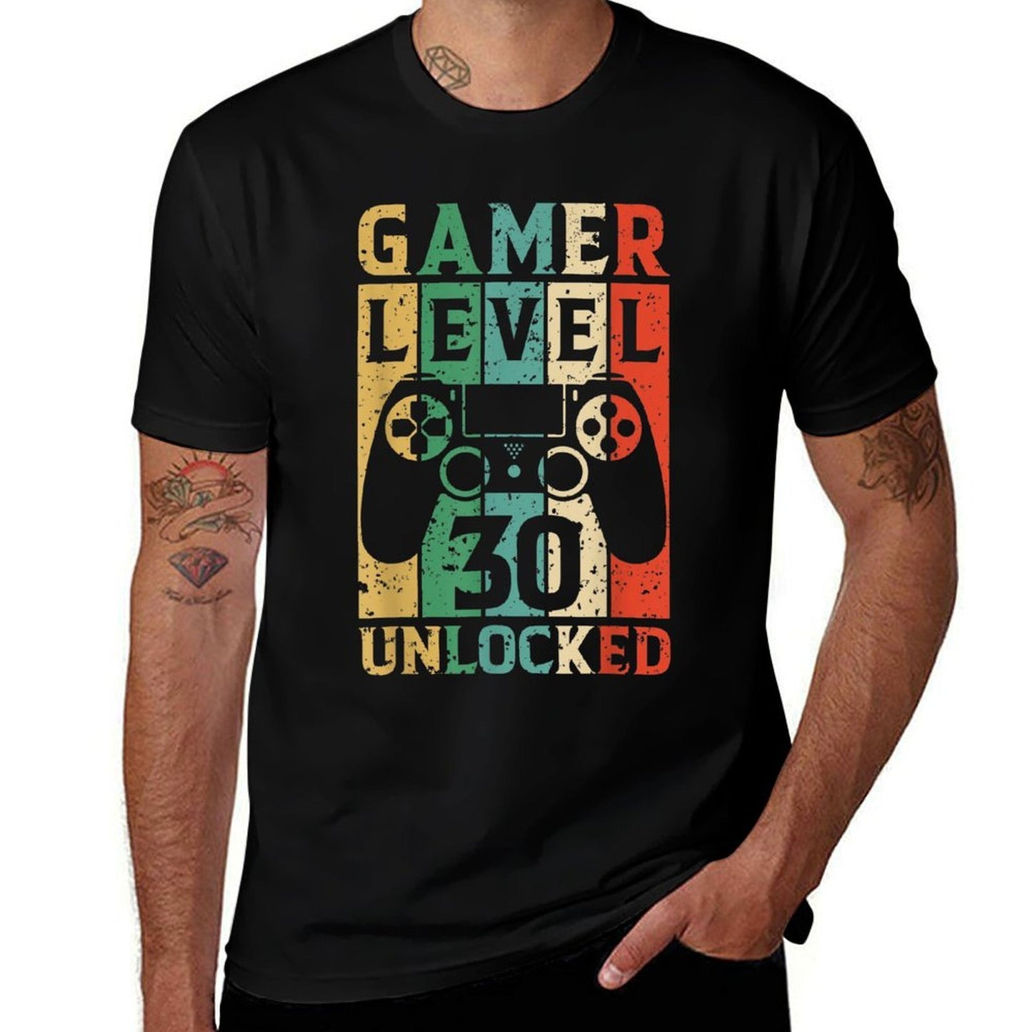 Gamer Level 30 Unlocked Video Gamer Vintage 30th Birthday  Rolled Sleeves T-Shirt