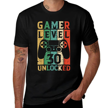 Gamer Level 30 Unlocked Video Gamer Vintage 30th Birthday  Rolled Sleeves T-Shirt