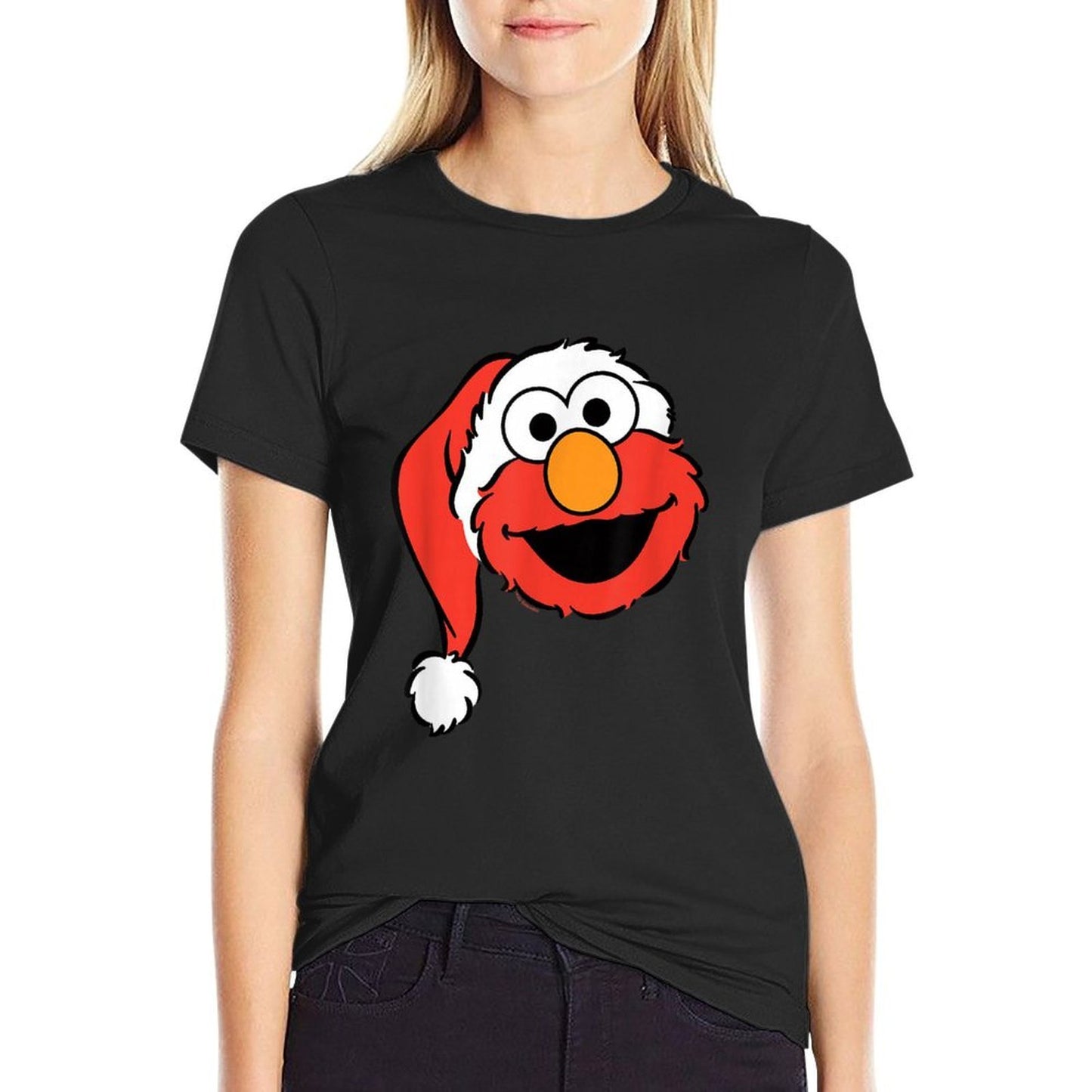 Sesame Street Christmas Santa Hat Elmo Face  Durable T-Shirt