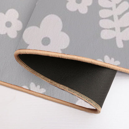 Mid Century Modern Flowers & Leaves, Cute Retro Pattern, Gray Taupe  Non-Slip Bath Mat