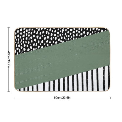 Polka Dots And Stripes Pattern (blackwhitesage Green)  Anti-Trip Bath Mat