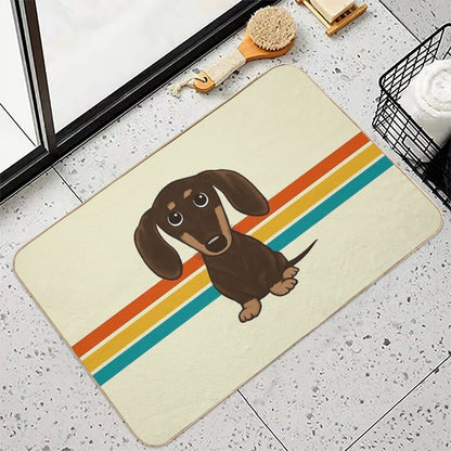 Cute Chocolate Dachshund  Cartoon Wiener Dog  Fade-Resistant Bath Mat