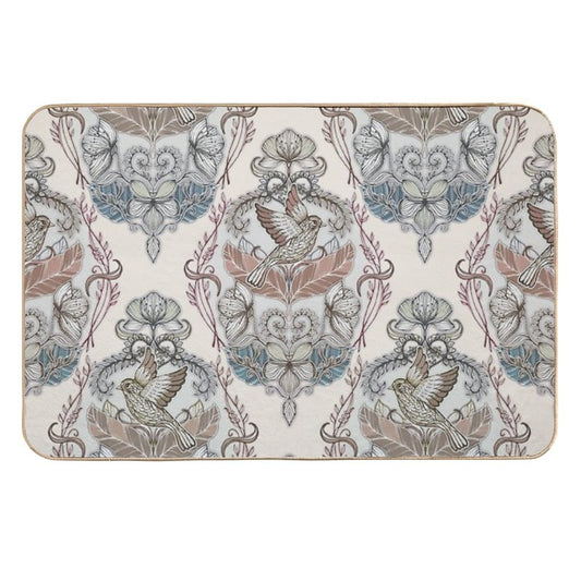Woodland Birds - Hand Drawn Vintage Illustration Pattern in Neutral Colors  Anti-Trip Bath Mat