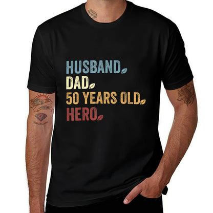 Husband Dad 50 Years Old Hero Football Father 50th Birthday  Cotton T-Shirt