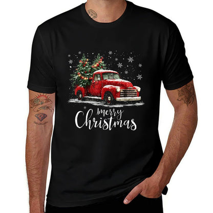 Vintage Red Truck Xmas Tree Merry Christmas Funny Boys Mens  Vintage-inspired T-Shirt