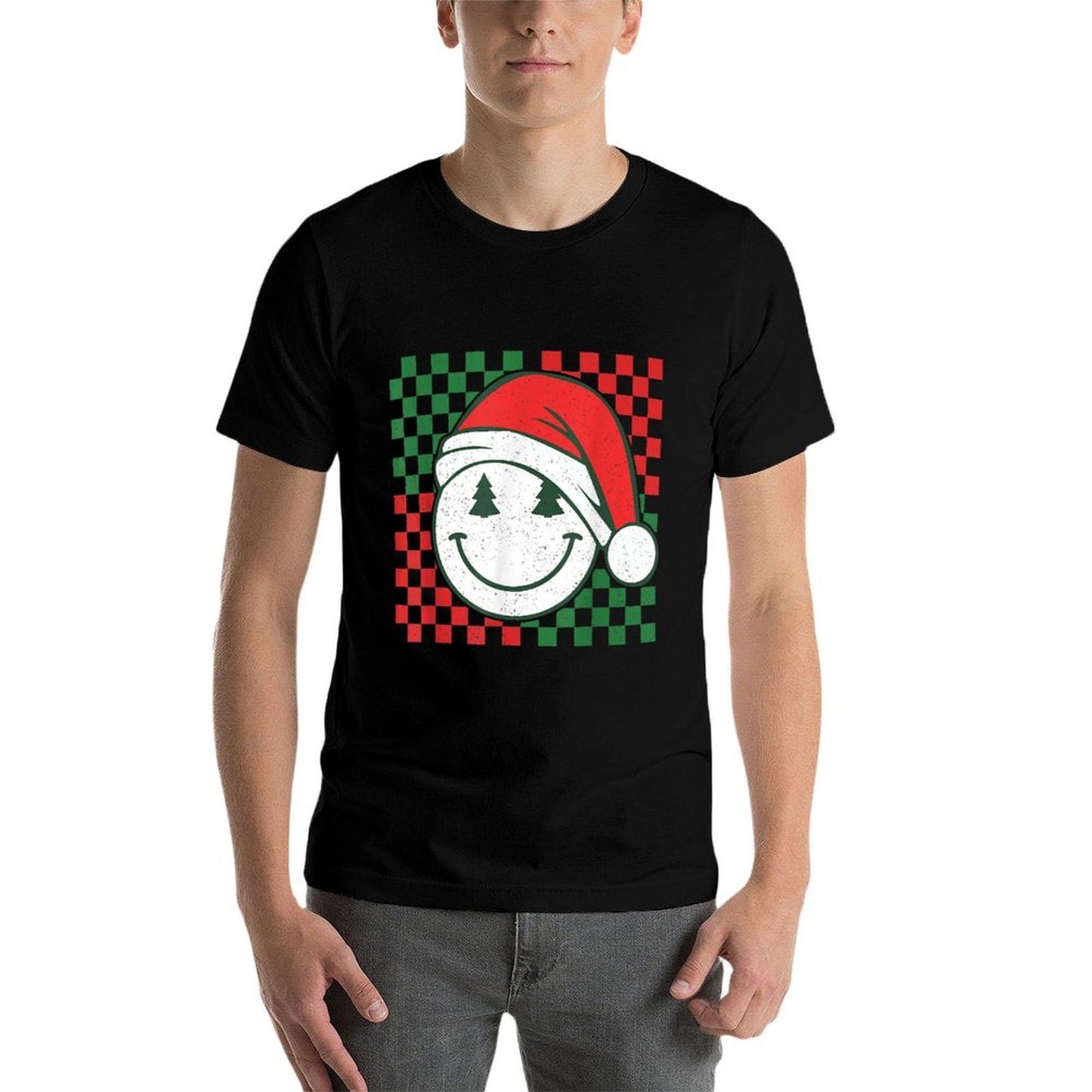 Retro Groovy Christmas Smile Face Santa Checkeredn Girls  Vintage-inspired T-Shirt