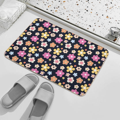 Cute Flower Dark Blue Theme  Odorless Bath Mat
