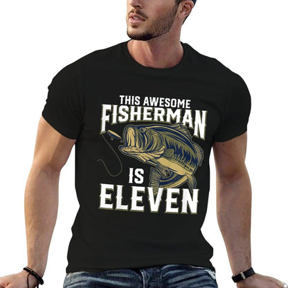 Kids 11 Year Old Fishing Birthday Party Fisherman 11th Gift Boy  Fade-proof Color T-Shirt