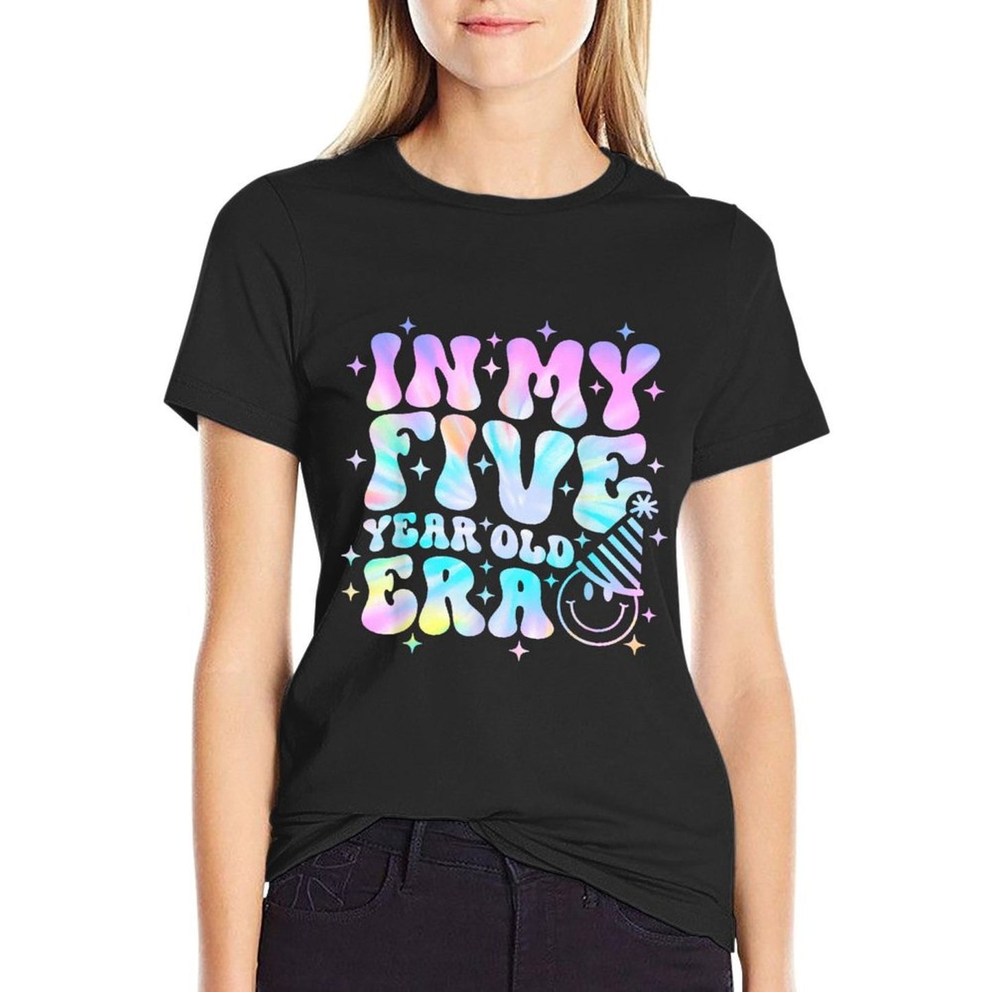 Groovy In My Five Year Old Era Girl 5th Birthday 5 Yrs Old  Wrinkle-resistant T-Shirt