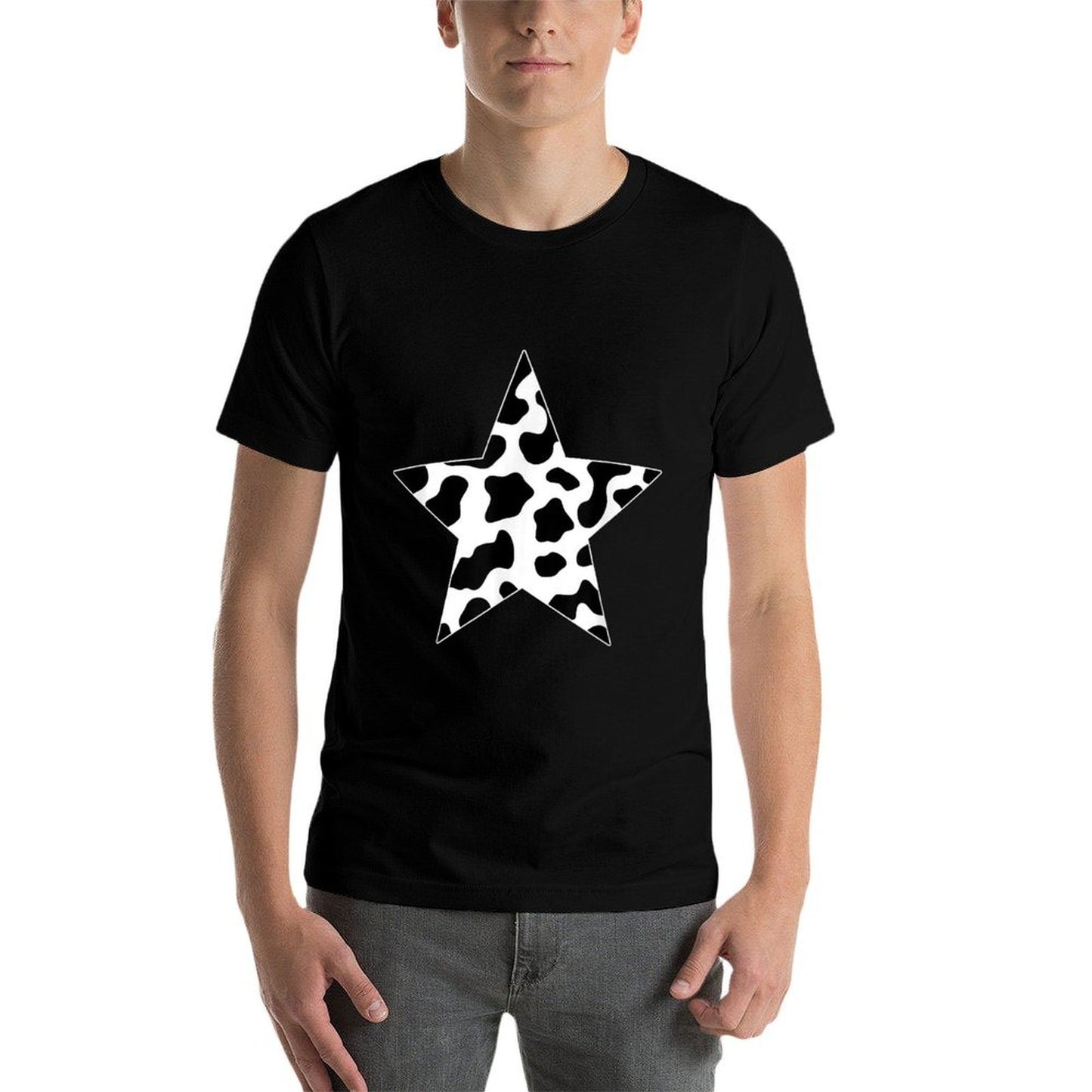 Star Cow Pattern Black And White Western Aesthetic  Stretchy T-Shirt