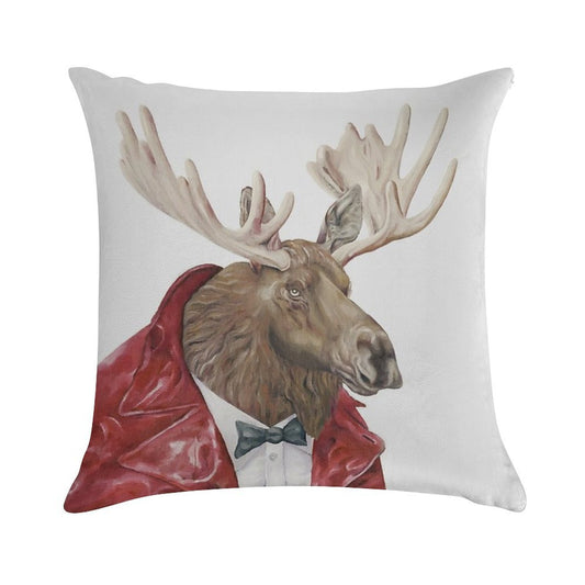 Moose in Leather Soft Durable Construction Throw Pillow