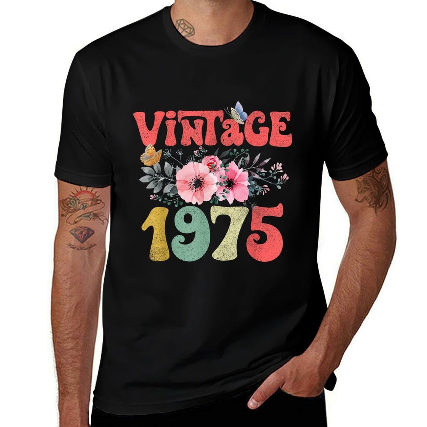 Vintage 1975 Floral Butterfly Retro Groovy 50th Birthday  Soft T-Shirt