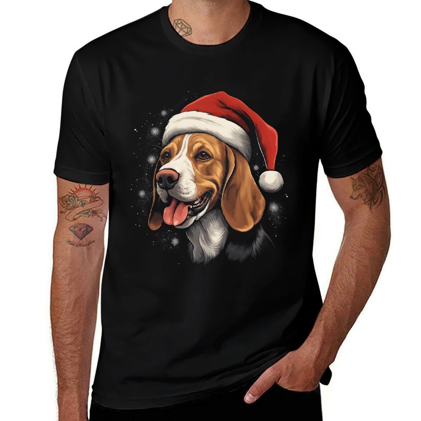 Beagle Dog - Christmas Funny Santa Holiday Men Women  Slim-fit Cut T-Shirt