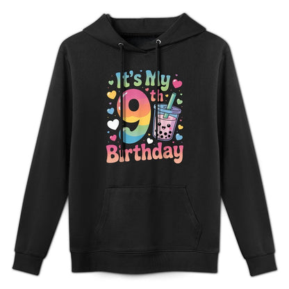 It's My 9th Birthday Bubble Boba Tea Party 9 Year Old Girl Shape Retention Hoodie