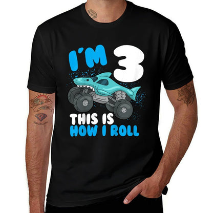 Shark Monster Truck Birthday Party Toddler Is Three Years  Summer-ready Fabric T-Shirt
