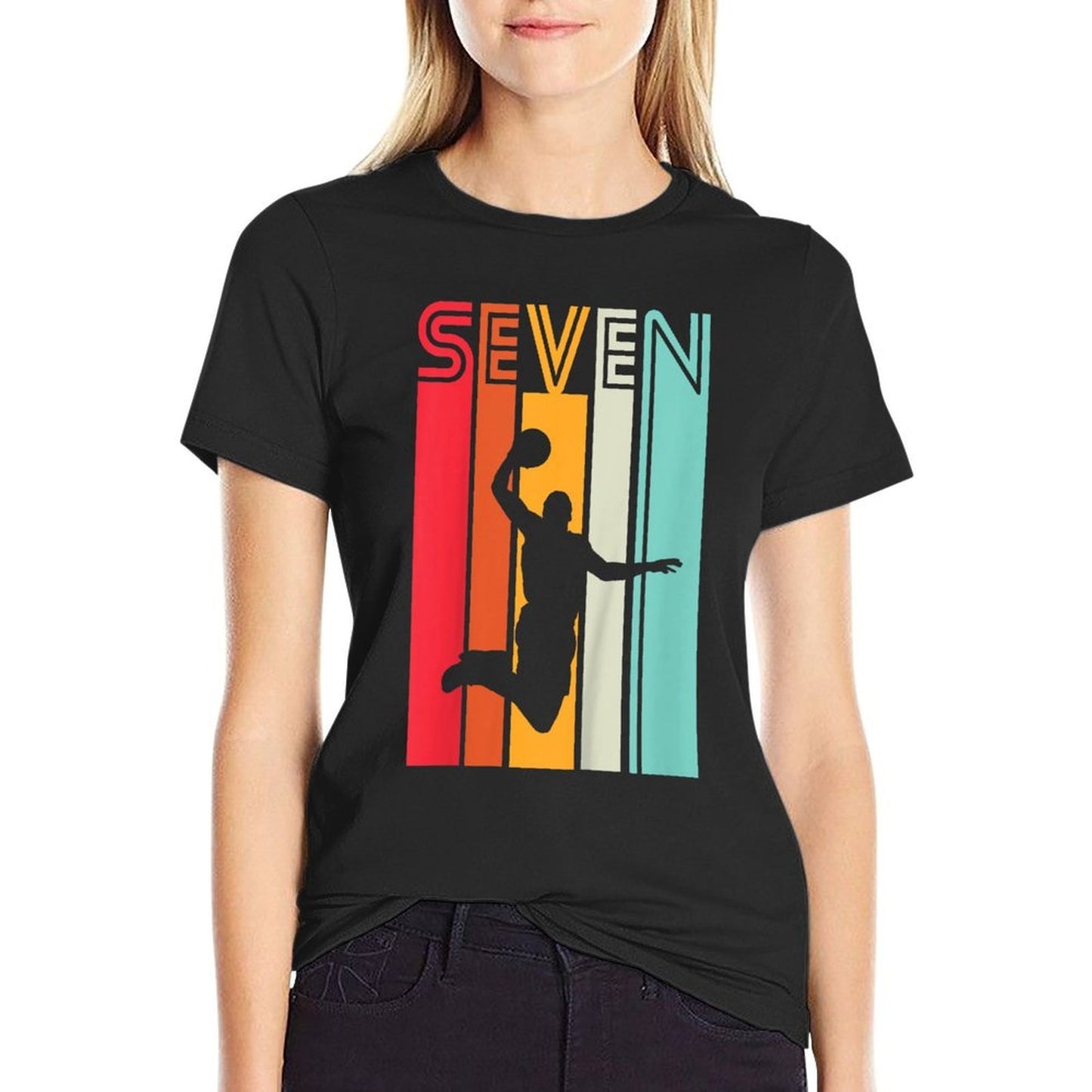 Kids 7th Birthday Basketball Lover Gift 7 Years Old Retro  Versatile T-Shirt