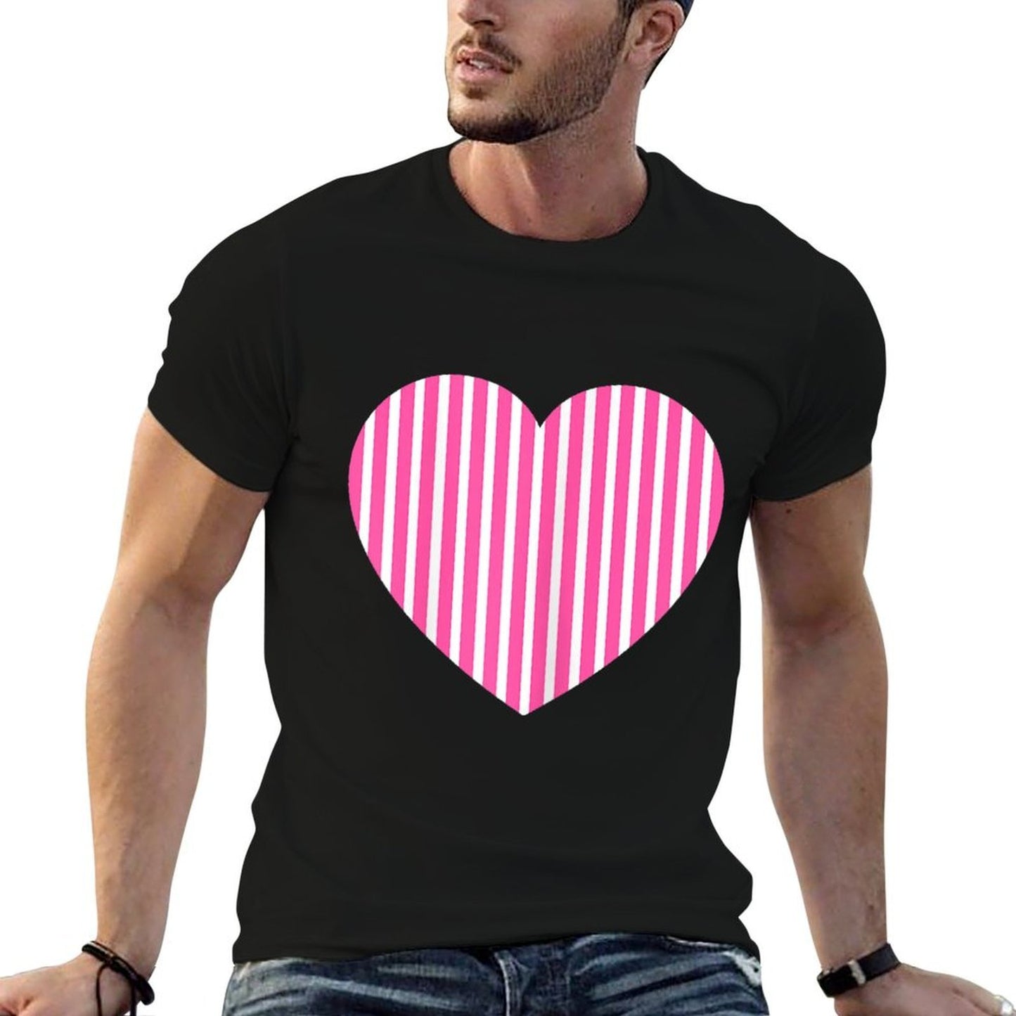 Bubblegum Pink And White Stripes Vertical Line Pattern  Polyester Blend T-Shirt