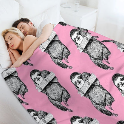 SLOTH HANGING OUT ON CARNATION PINK Velvety-soft Throw Blanket