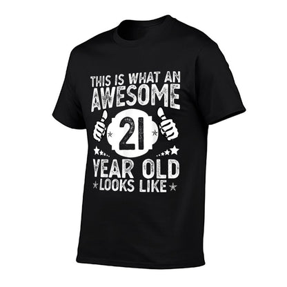 This Is What An Awesome 21 Year Old Looks Like 21st Birthday  Ribbed Collar T-Shirt