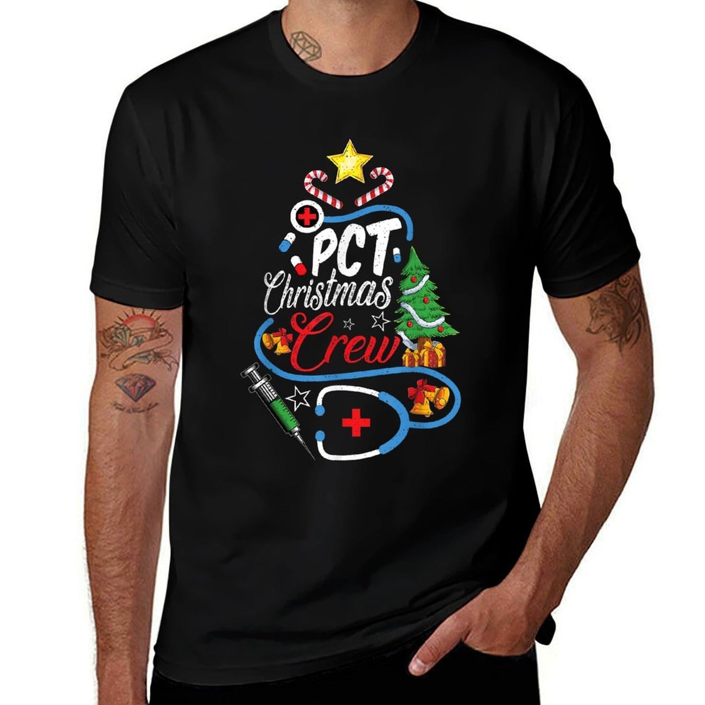 PCT Christmas Crew - Patient Care Technician Christmas  Rolled Sleeves T-Shirt