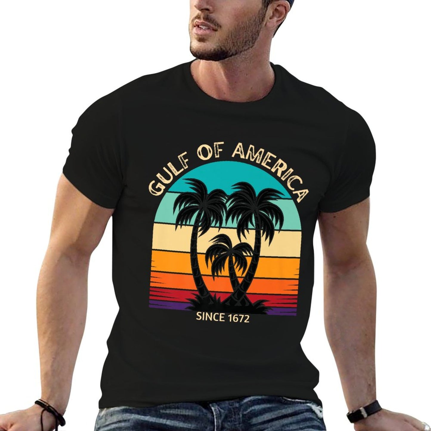 Gulf of USA America Retro Throwback Design Premium Slim-fit Cut T-Shirt