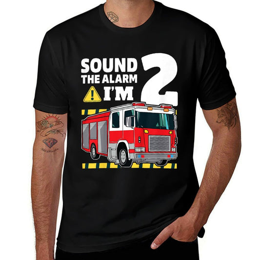 Kids 2nd Birthday Boy Fire Truck 2 Two Year Old Firefighter  Stretchy T-Shirt