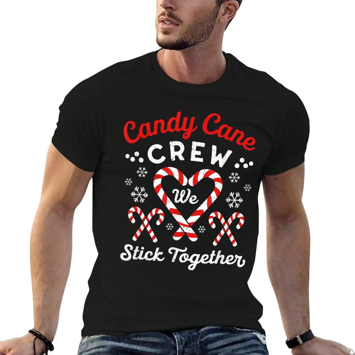 Christmas Candy Cane Heart Holiday Family Matching Pajama PJ  Ribbed Collar T-Shirt