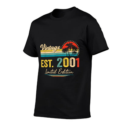 Vintage 2001 Retro 21 Years Old Being Awesome 21st Birthday  Ribbed Collar T-Shirt