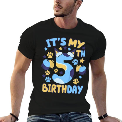 Kids 5th Birthday Boy Girl Dog Theme Party Five 5 Year Old Bday  Breathable T-Shirt
