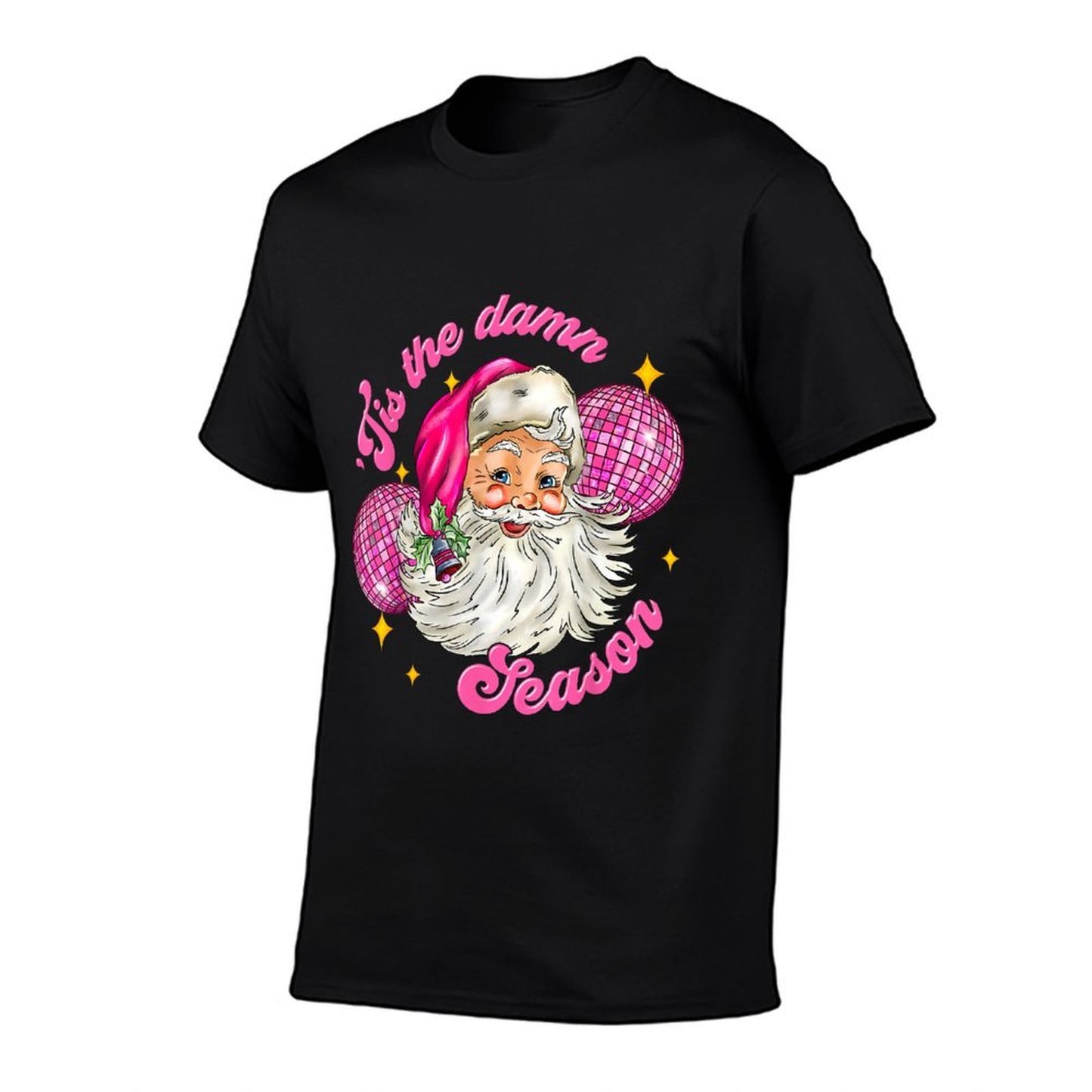 Tis The Damn Season Xmas Retro Santa Disco Pink Christmas  Fade-proof Color T-Shirt