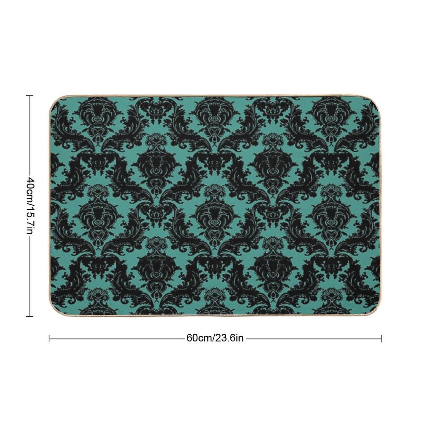 Teal Lace Victorian Wallpaper  Fade-Resistant Bath Mat