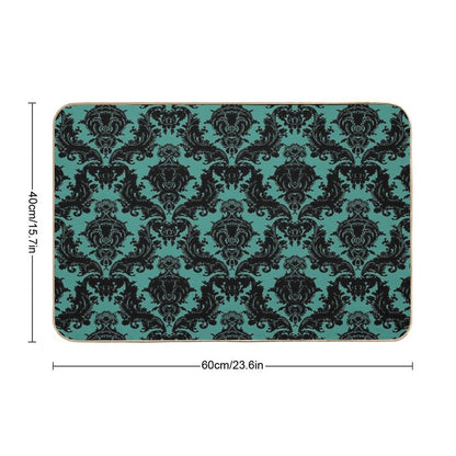 Teal Lace Victorian Wallpaper  Fade-Resistant Bath Mat