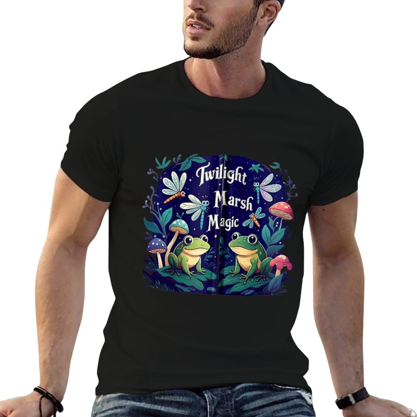 Twilight Marsh Magic Cute Frog Dragonfly Mushroom Design Zip  Soft T-Shirt