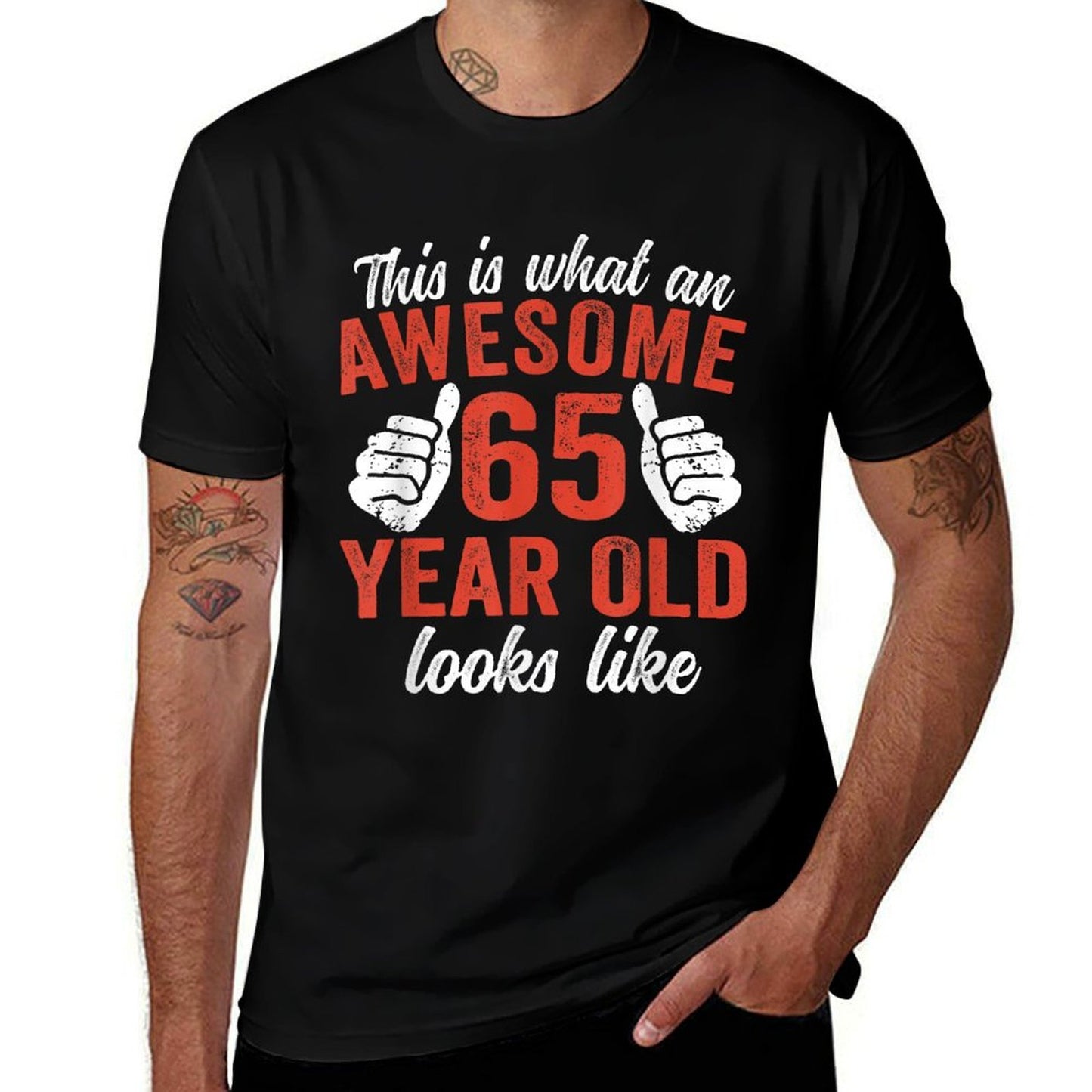 This Is What An Awesome 65 Year Old Looks Like 65th Birthday  Ribbed Collar T-Shirt