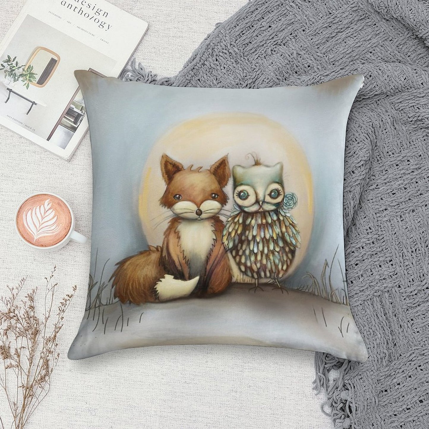 Fox And Owl Soft Durable Construction Throw Pillow