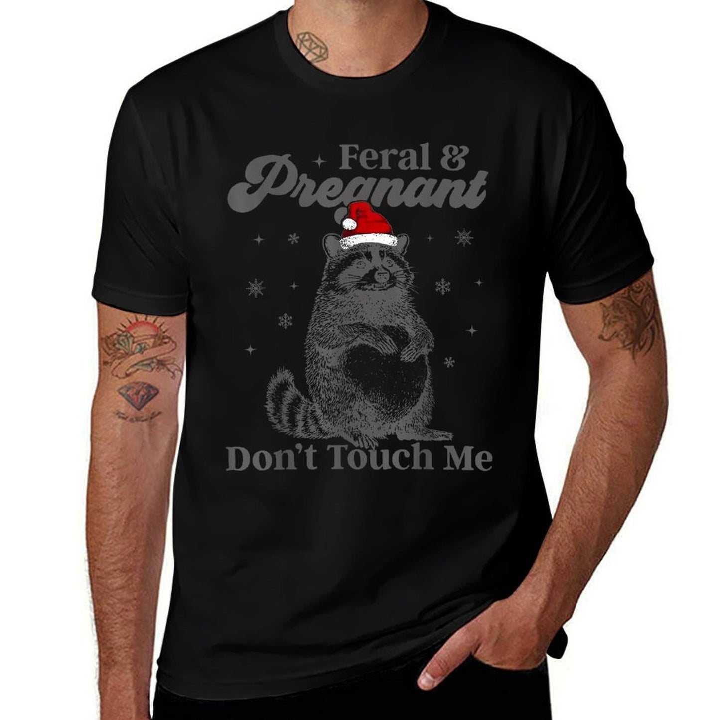 Funny Christmas Raccoon Feral And Pregnant Dont Touch Me  Soft T-Shirt