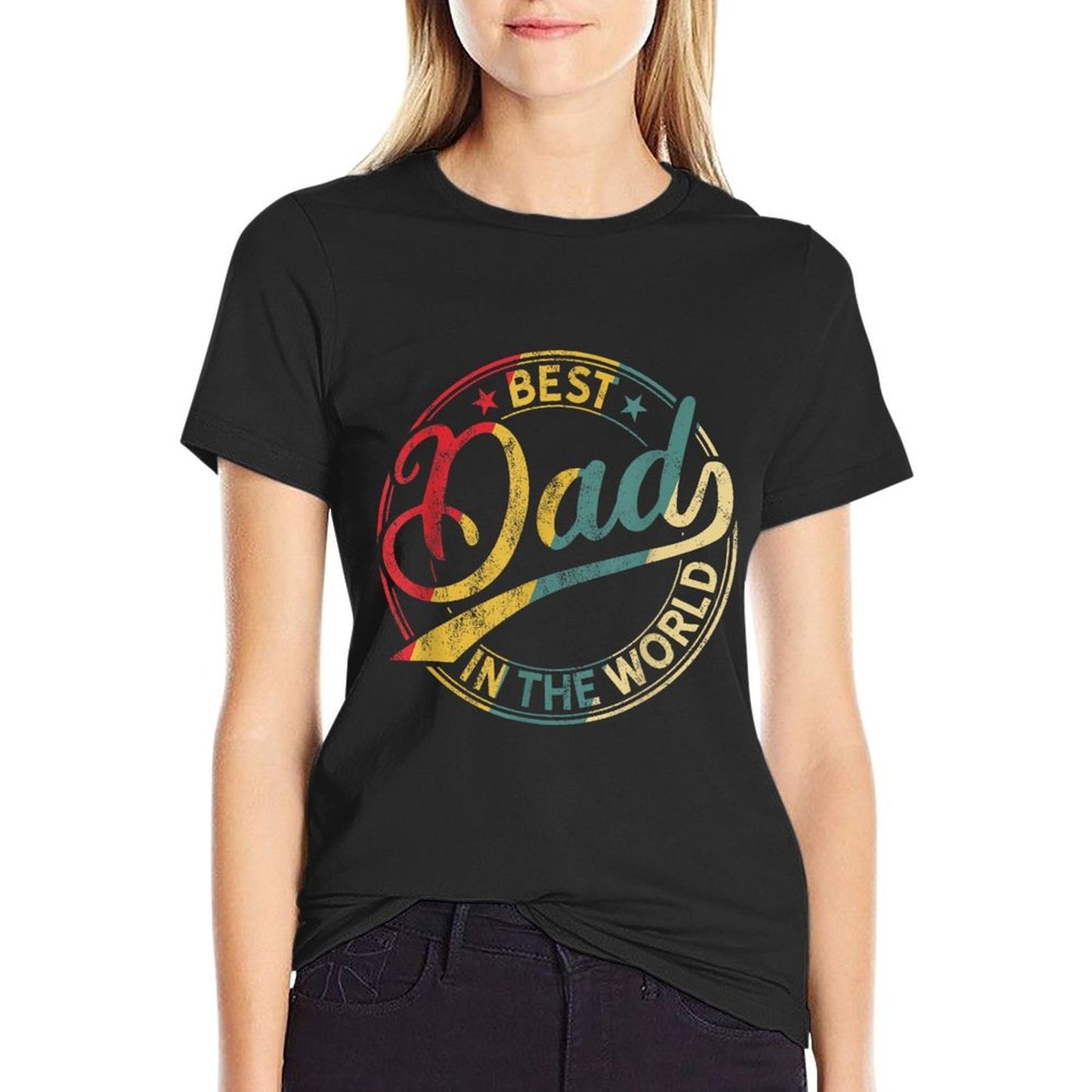 Best Dad in The World Father's Day Vintage Dad  Ribbed Collar T-Shirt