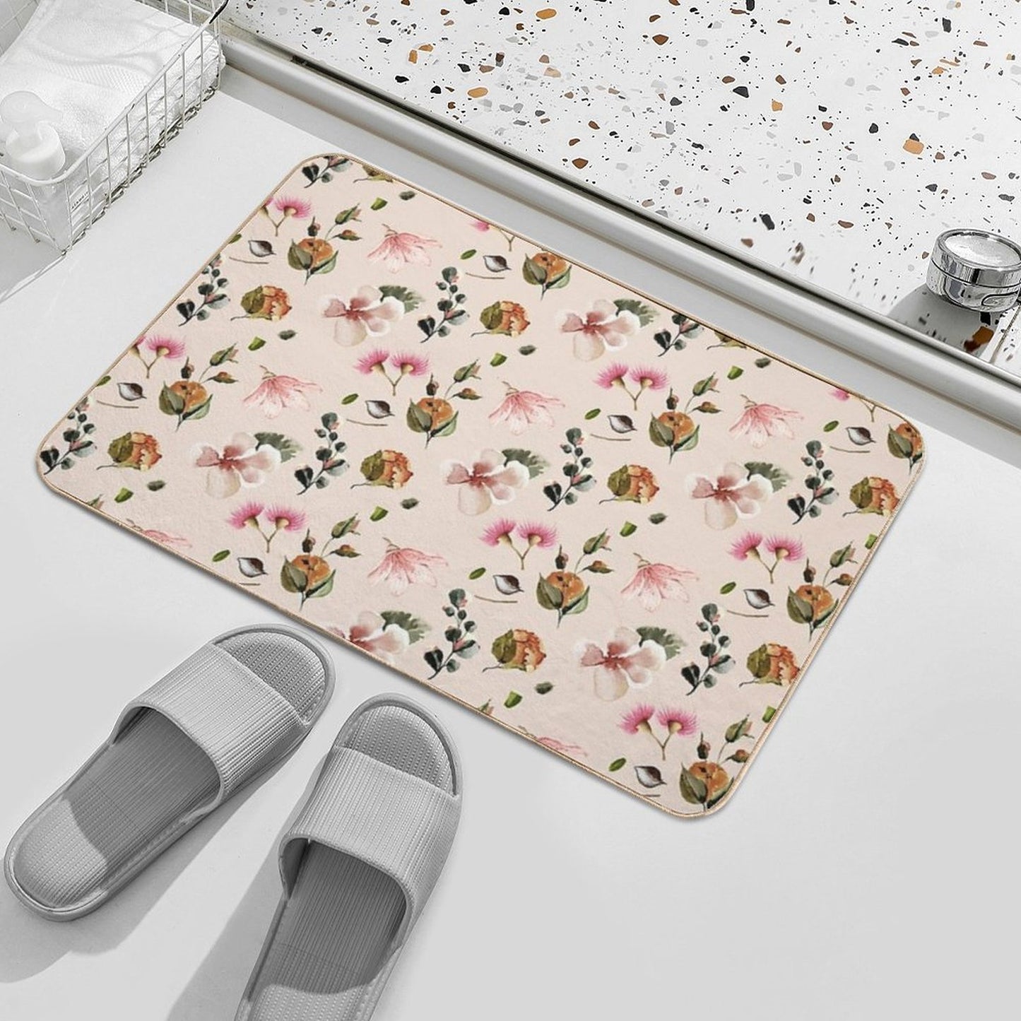 Vintage Floral Pattern  Stain-Proof Bath Mat