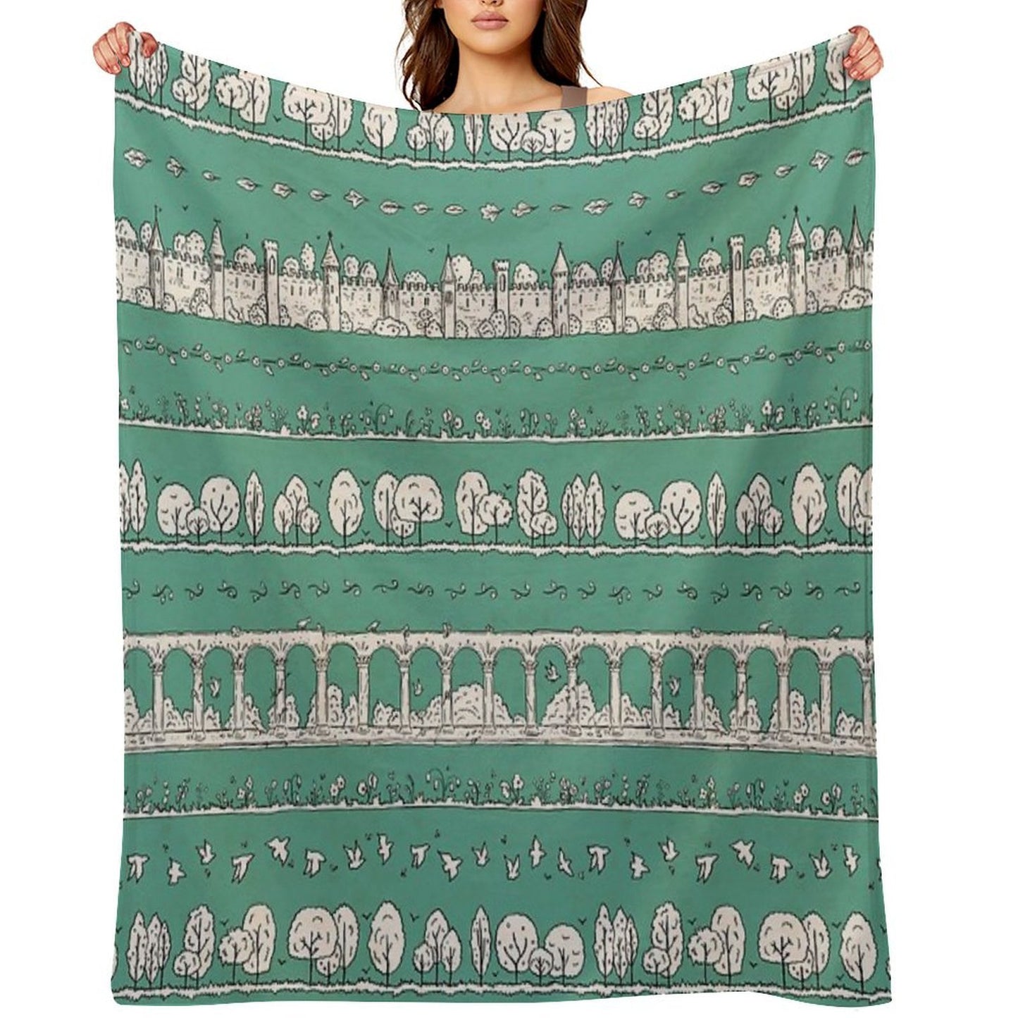 Castles And Colonnades — Turquoise Easy Care Throw Blanket