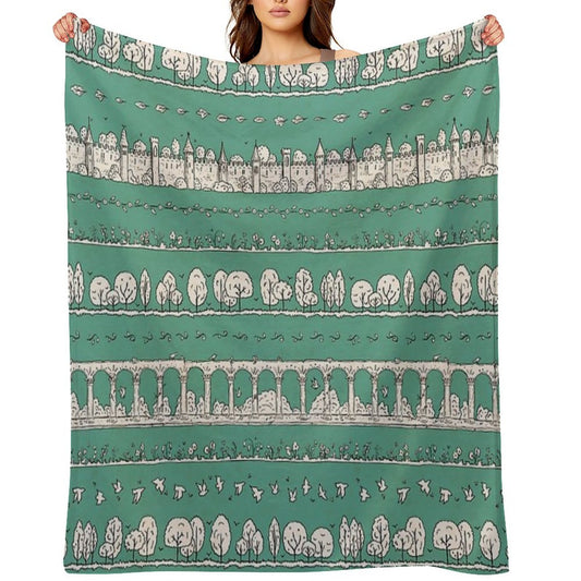 Castles And Colonnades — Turquoise Easy Care Throw Blanket