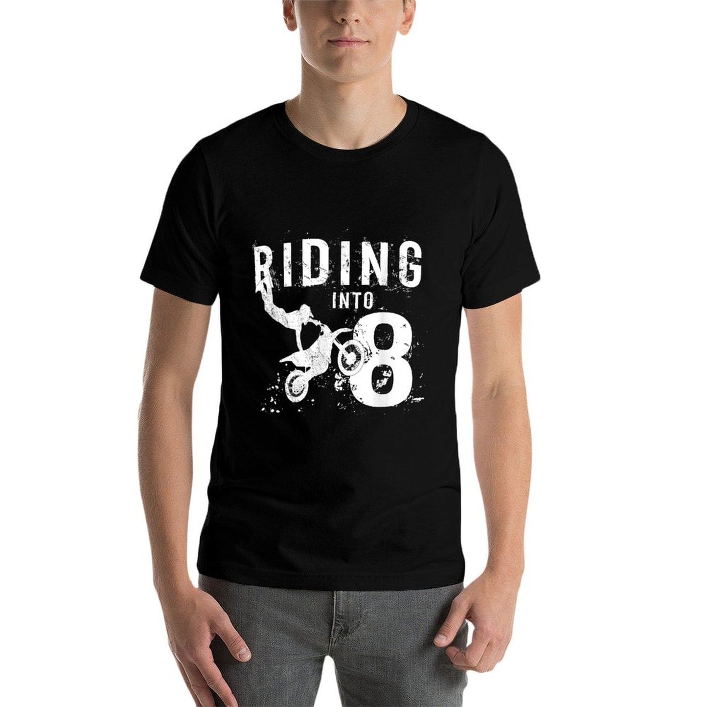 Riding Into 8 Years Old 8th Birthday Boy Dirt Bike Party  Easy-care T-Shirt