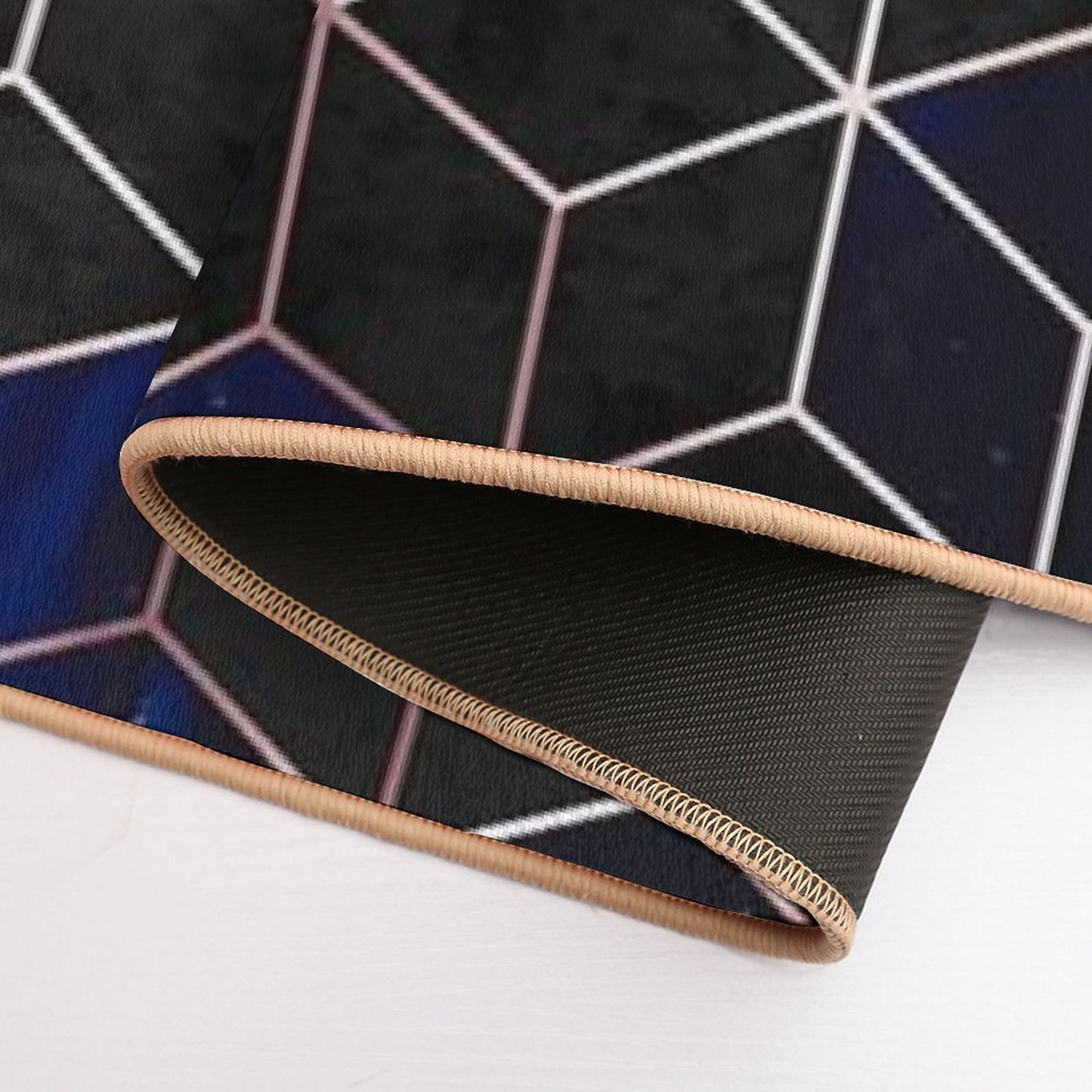 Indigo Hexagons Geometric Pattern  Easy Maintenance Bath Mat