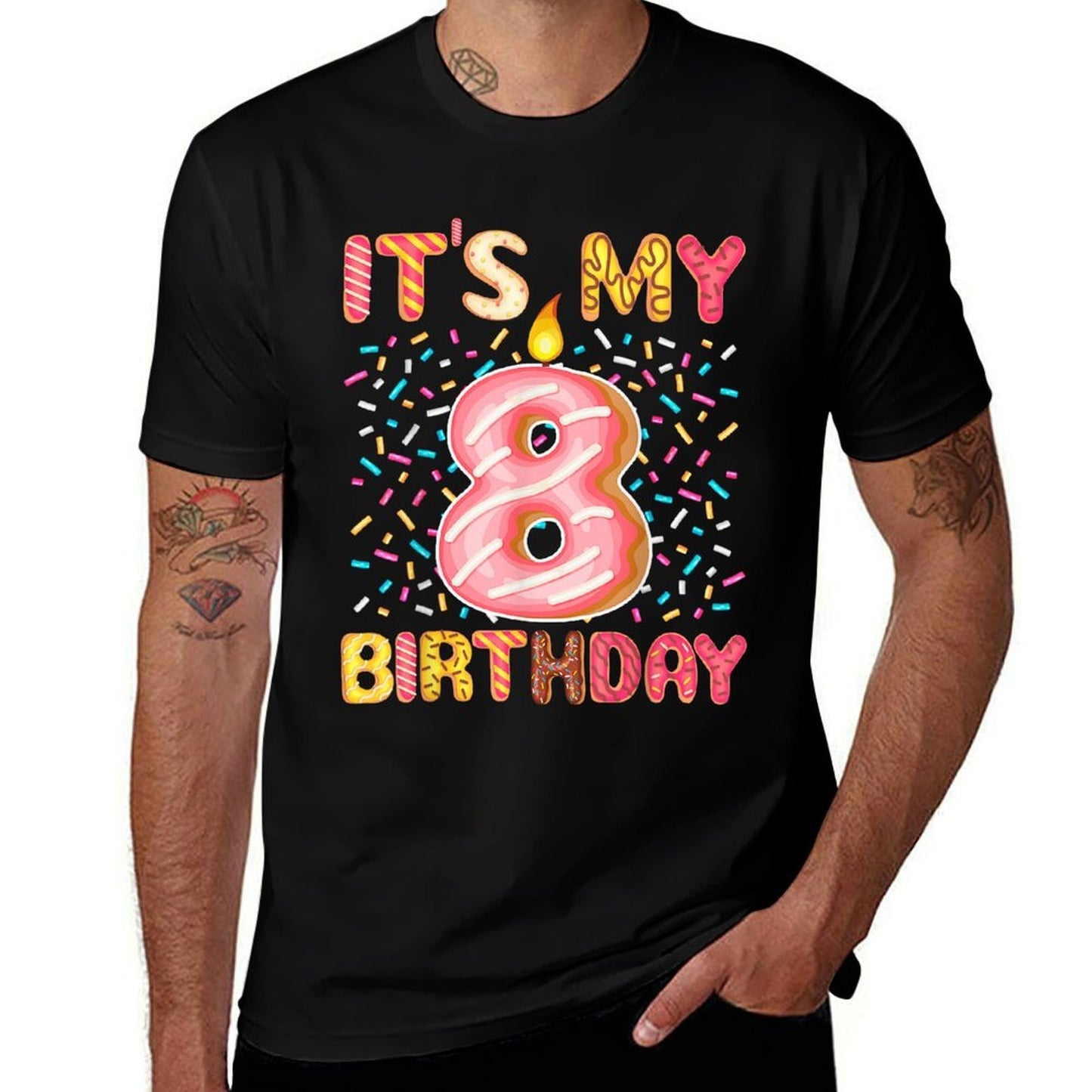 8th Birthday Sweet Donut Happy 8 Years Old Girls Kids  High-quality Stitching T-Shirt