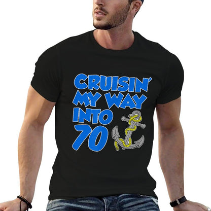 Cruisin' My Way Into 70 Anchor 70th Birthday Cruise  Ribbed Collar T-Shirt