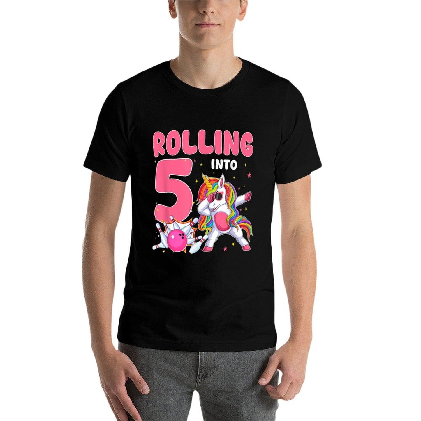 Rolling Into 5 5th Birthday Unicorn Bowling 5 Year Old  Heathered Texture T-Shirt