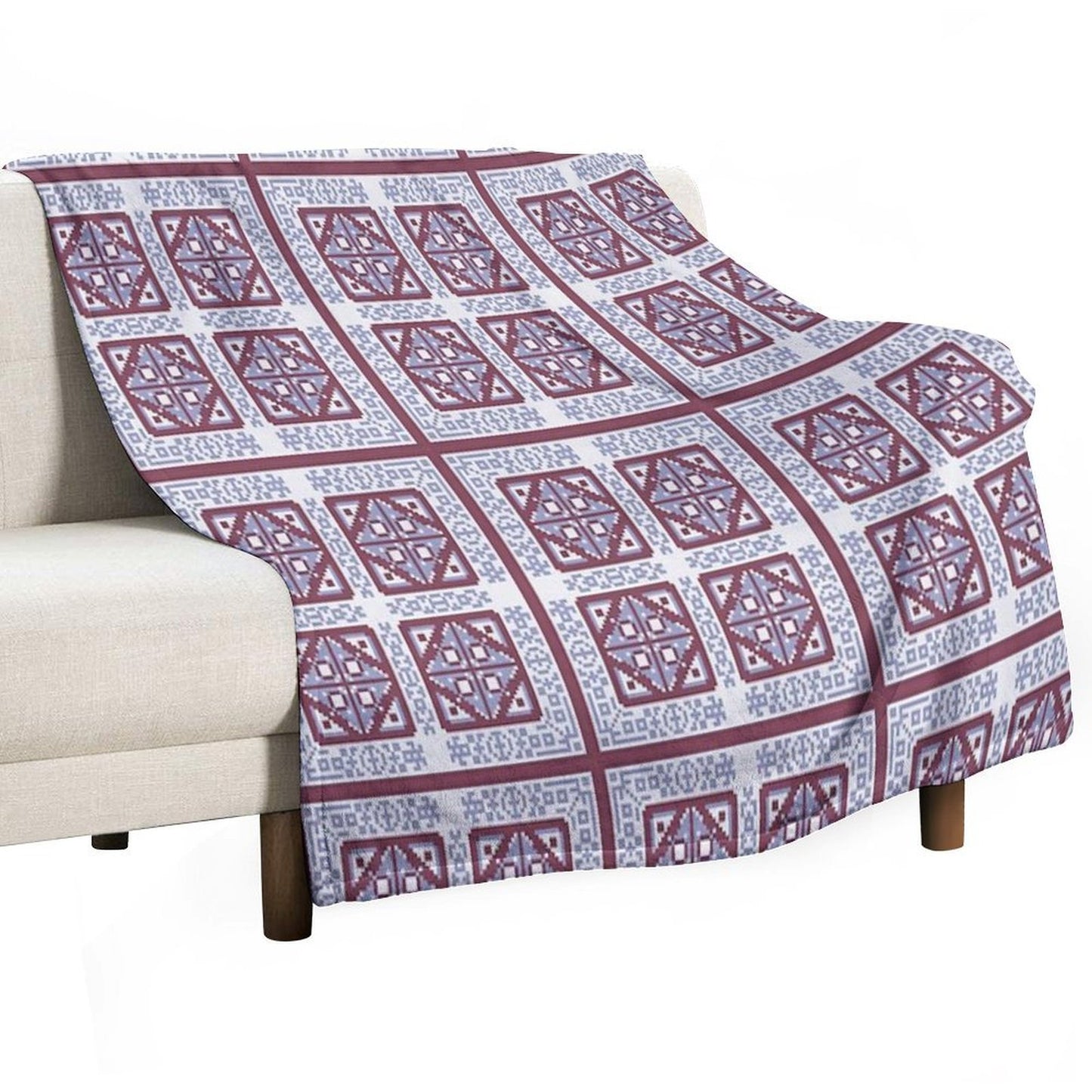 White And Blue Geometric Tile Quick-dry Throw Blanket