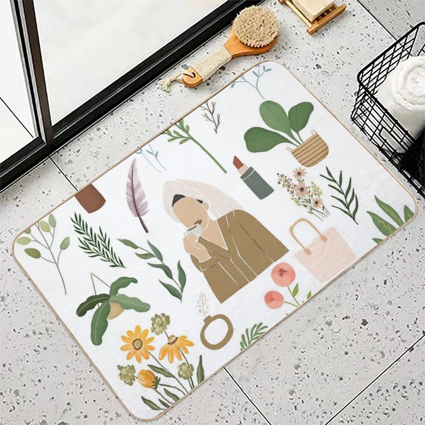 Vintage Selfcare Plants  Easy To Clean Bath Mat