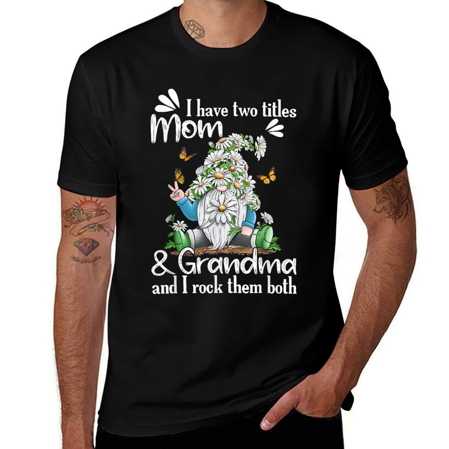 I Have Two Titles MOM And Grandma Daisy Butterflies Gnome  Soft T-Shirt