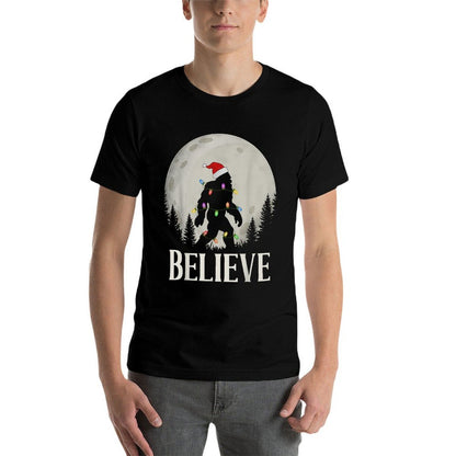 Funny Christmas Bigfoot Santa Hat Moon Sasquatch Kids Mens  Graphic-printed T-Shirt
